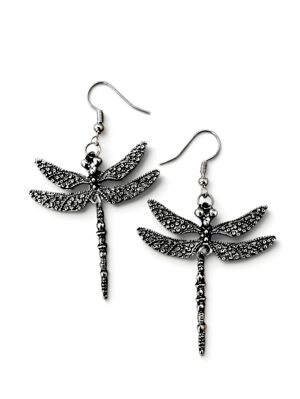 Boho Antique Silver Dragonfly Dangle Earrings Goth Vintage Festival Whimsigoth